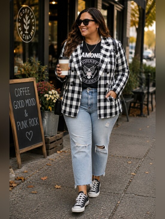 Court and Rowe Jackets & Blazers - Court & Rowe Black White Gingham Double Breasted Blazer Jacket 20W Plus Size